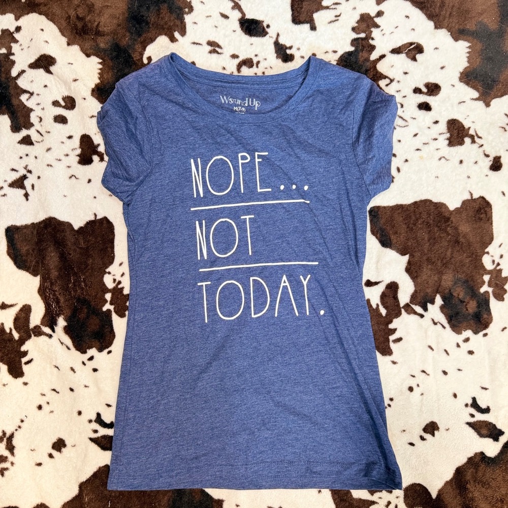 Wound Up Graphic Tee Girls M 7-9 Blue Nope Not Today Rae Dunn Aesthetic Casual